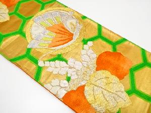 アンティーク　亀甲繋ぎに蝶・桐模様織り出し袋帯（着用可）